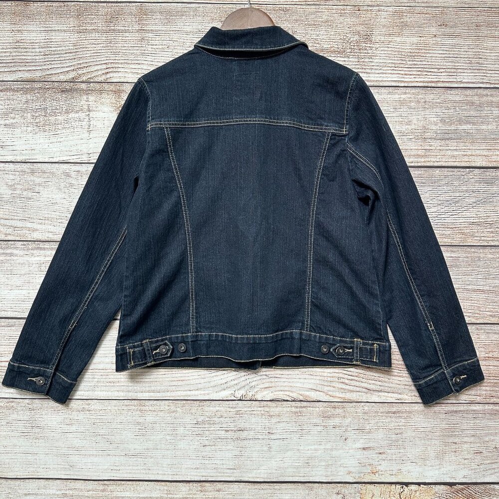 Gloria Vanderbilt Denim Jacket Womens Large Dark Blue Button Front Classic - Picture 2 of 12